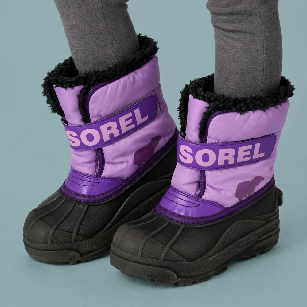 Sorel Kids Size 12 US Purple Black Faux Fur Lined Insulated Winter Snow Boots